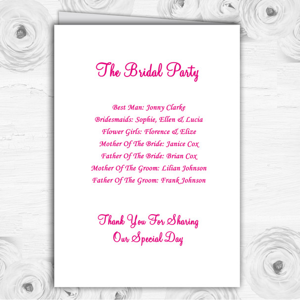 Hot Pink Hearts Personalised Wedding Double Sided Cover Order Of Service