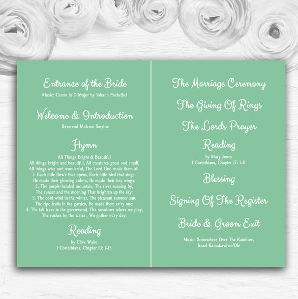 Green Bride Personalised Wedding Double Sided Cover Order Of Service