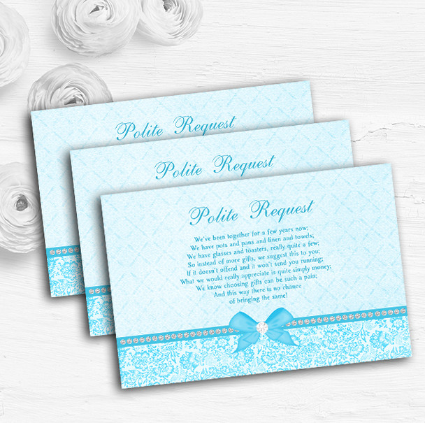 Pretty Floral Vintage Bow & Diamante Aqua Sky Blue Wedding Gift Money Poem Cards