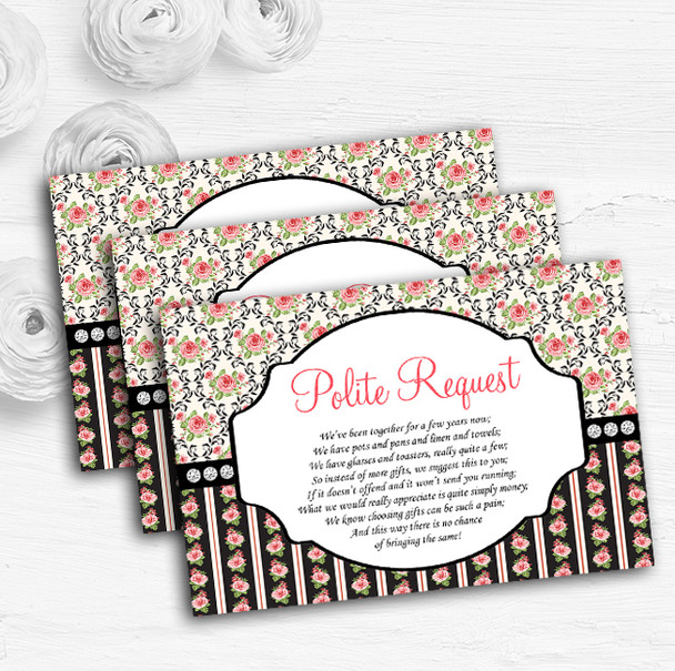 Black And Pink Shabby Chic Rose Tea Stripes Custom Wedding Gift Money Poem Cards