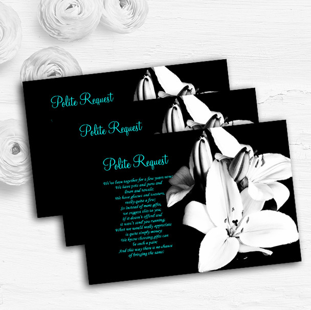 Stunning Lily Black White Turquoise Custom Wedding Gift Request Money Poem Cards