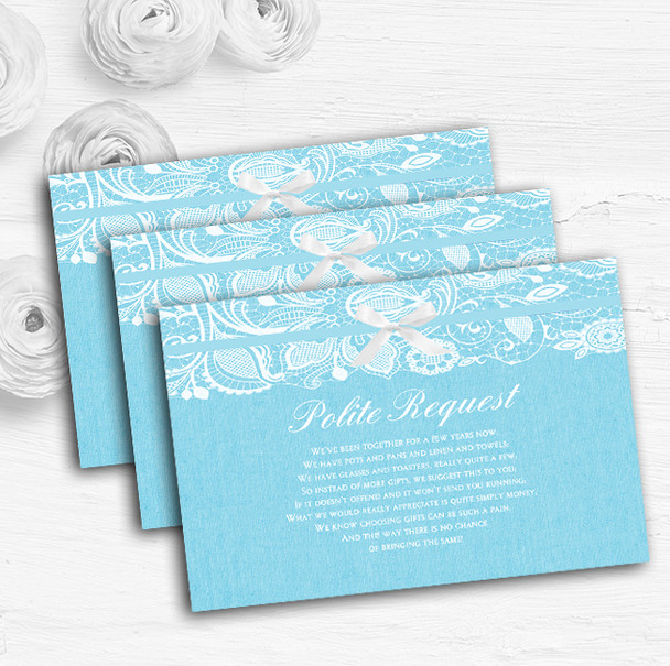 Vintage Aqua Sky Blue Burlap & Lace Custom Wedding Gift Request Money Poem Cards