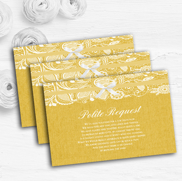 Vintage Golden Yellow Burlap & Lace Custom Wedding Gift Request Money Poem Cards