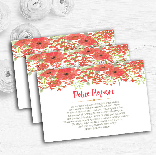 Watercolour Floral Coral Pink Personalised Wedding Gift Request Money Poem Cards