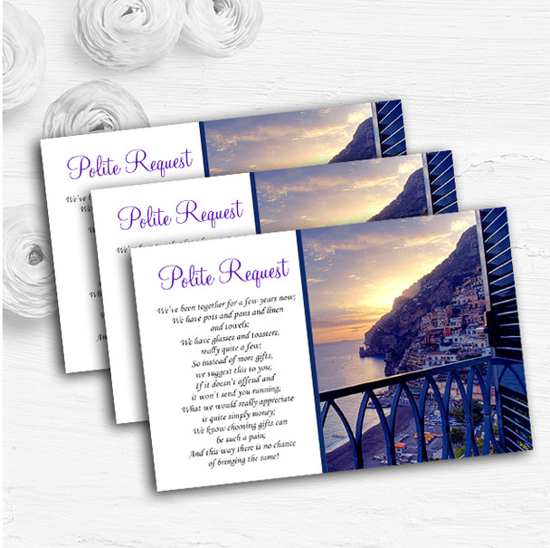 Amalfi Coast Italy Heart Personalised Wedding Gift Cash Request Money Poem Cards