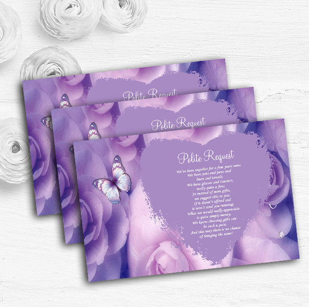 Lilac Lavender Butterfly Personalised Wedding Gift Cash Request Money Poem Cards