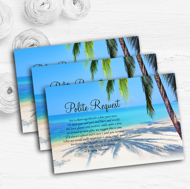 Tropical Beach Palm Tree Personalised Wedding Gift Cash Request Money Poem Cards