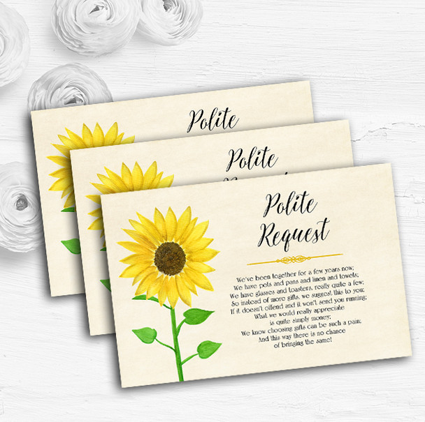 Vintage Sunflower Formal Personalised Wedding Gift Cash Request Money Poem Cards