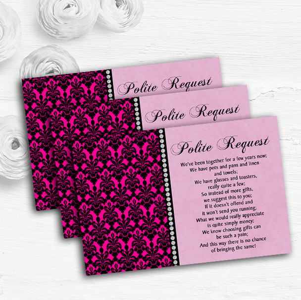 Bright Pink Black Damask & Diamond Custom Wedding Gift Request Money Poem Cards