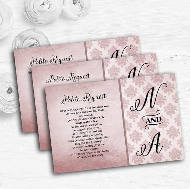 Vintage Damask Initials Blush Pink Custom Wedding Gift Request Money Poem Cards