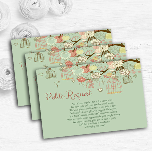 Vintage Shabby Chic Birdcage Green Custom Wedding Gift Request Money Poem Cards