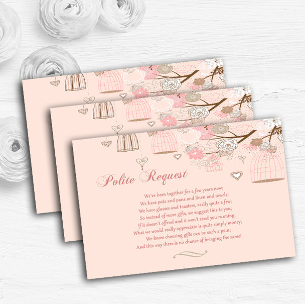 Coral Peach Vintage Birdcage Personalised Wedding Gift Request Money Poem Cards