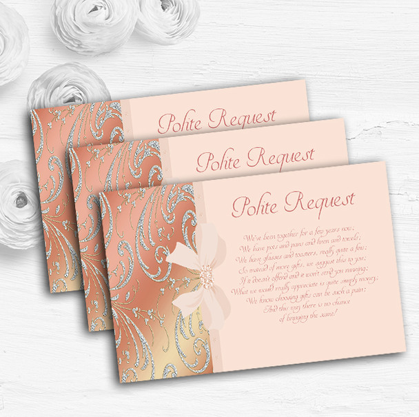 Pale Pink Coral Diamante Bow Personalised Wedding Gift Request Money Poem Cards