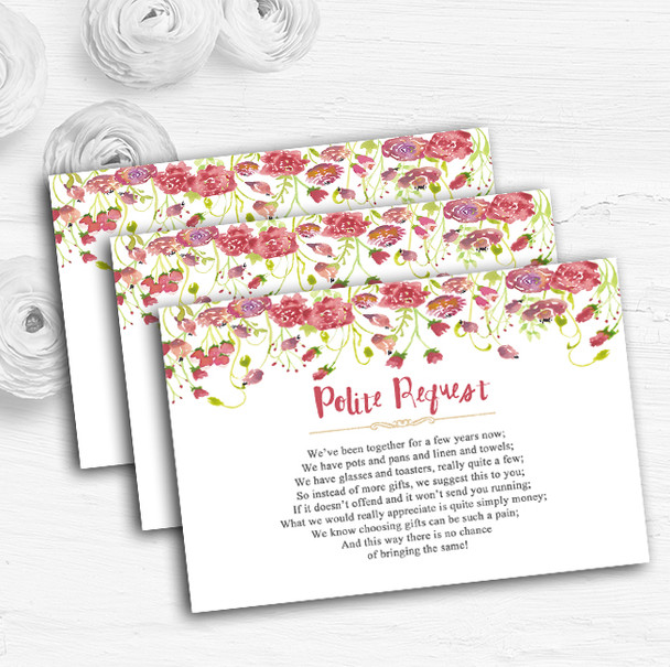 Plum Pink Watercolour Floral Personalised Wedding Gift Request Money Poem Cards