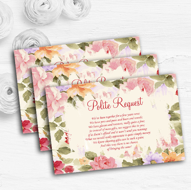 Pretty Pastel Floral Vintage Personalised Wedding Gift Request Money Poem Cards