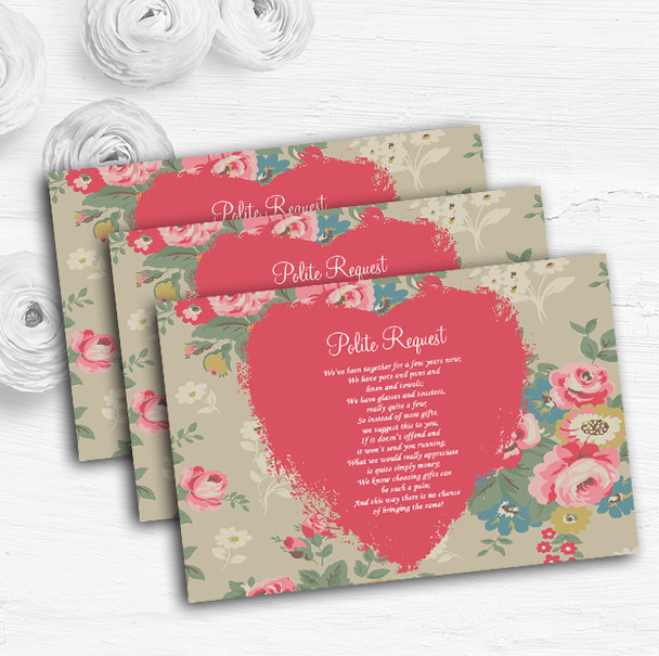 Shabby Chic Inspired Vintage Personalised Wedding Gift Request Money Poem Cards