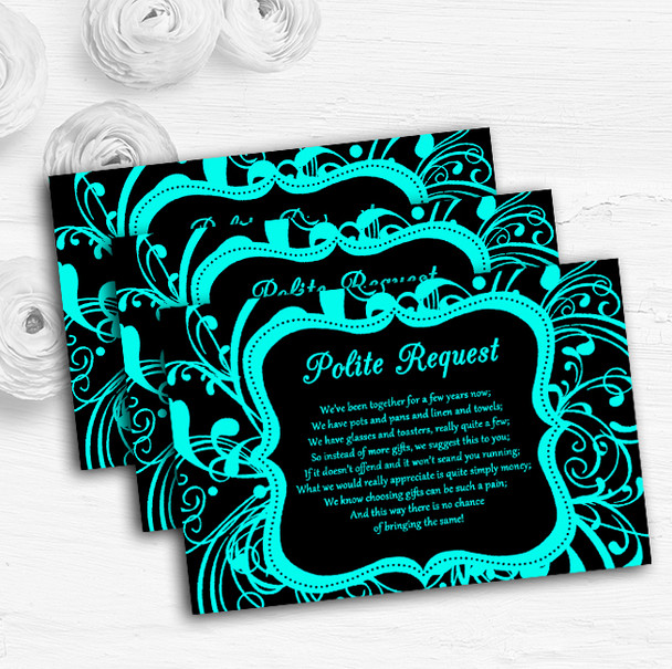 Black & Aqua Swirl Deco Personalised Wedding Gift Cash Request Money Poem Cards