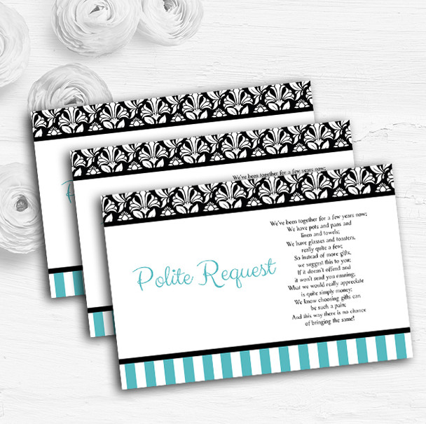 Damask And Aqua Stripes Personalised Wedding Gift Cash Request Money Poem Cards