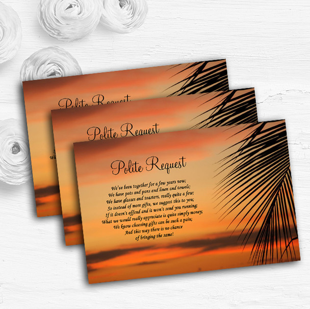 Palm Tree Sunset Abroad Personalised Wedding Gift Cash Request Money Poem Cards