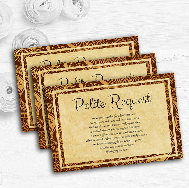 Vintage Brown Gold Postcard Style Custom Wedding Gift Request Money Poem Cards