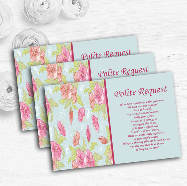 Pale Blue Pink Vintage Personalised Wedding Gift Cash Request Money Poem Cards