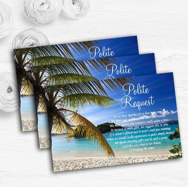 Palm Tree Beach Abroad Personalised Wedding Gift Cash Request Money Poem Cards