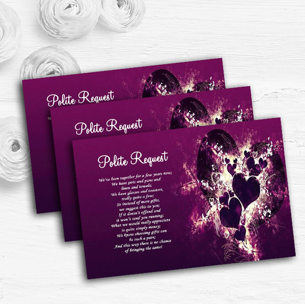Purple Hearts Romantic Personalised Wedding Gift Cash Request Money Poem Cards