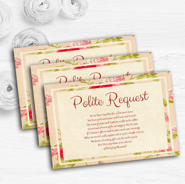 Vintage Pink Shabby Chic Flowers Postcard Style Wedding Gift Money Poem Cards