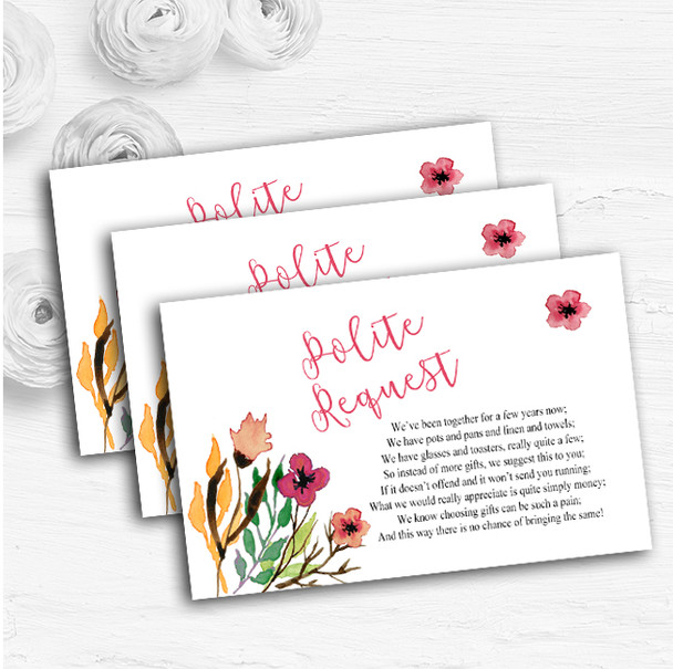 Handwriting Font Watercolour Floral Pink Custom Wedding Gift Money Poem Cards