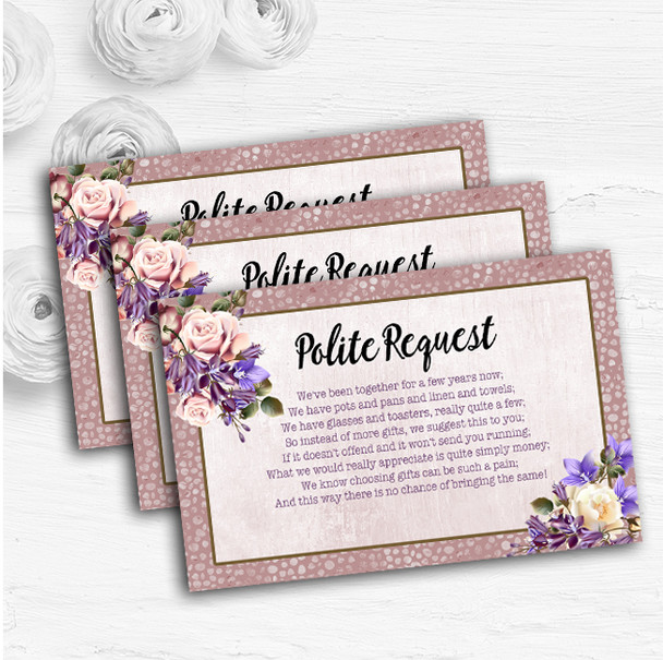 Pale Coral Pink & Lilac Watercolour Rose Custom Wedding Gift Money Poem Cards