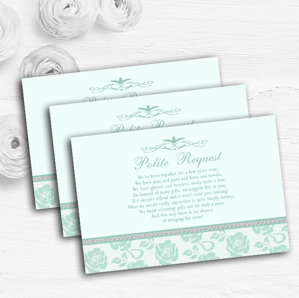 Pretty Mint Green & Sage Floral Diamante Custom Wedding Gift Money Poem Cards