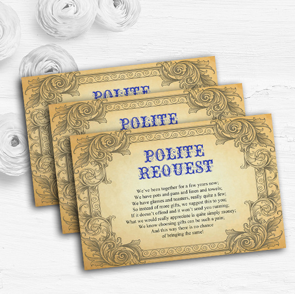 Typography Vintage Blue Postcard Custom Wedding Gift Request Money Poem Cards