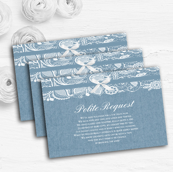 Vintage Dusky Blue Burlap and Lace Custom Wedding Gift Request Money Poem Cards Vintage Dusky Blue Burlap and Lace Custom Wedding Gift Request Money Poem Cards