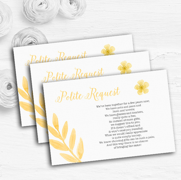 Watercolour Subtle Golden Yellow Custom Wedding Gift Request Money Poem Cards