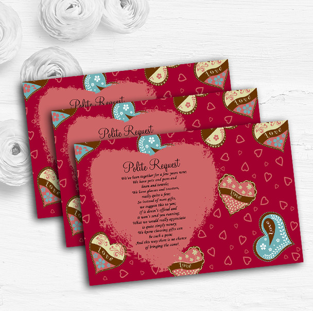 Modern Red Fun Love Hearts Personalised Wedding Gift Request Money Poem Cards