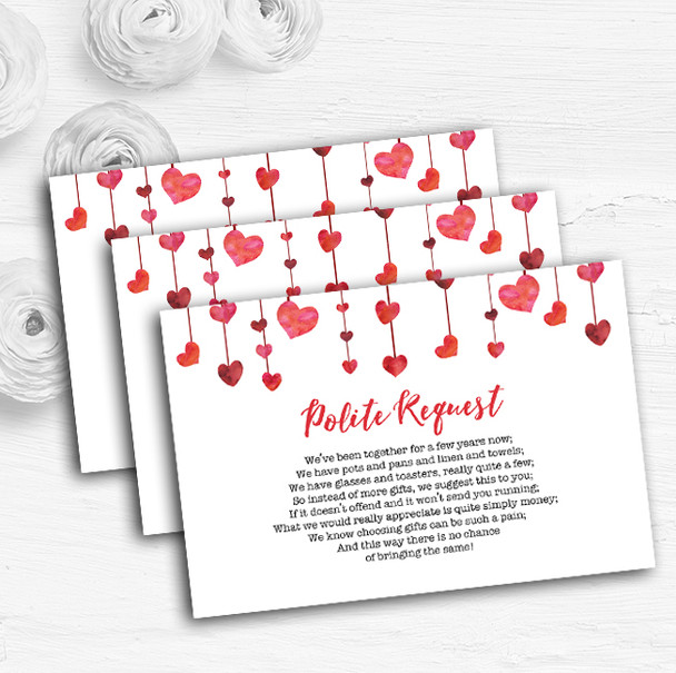 Red Watercolour Heart Drop Personalised Wedding Gift Request Money Poem Cards