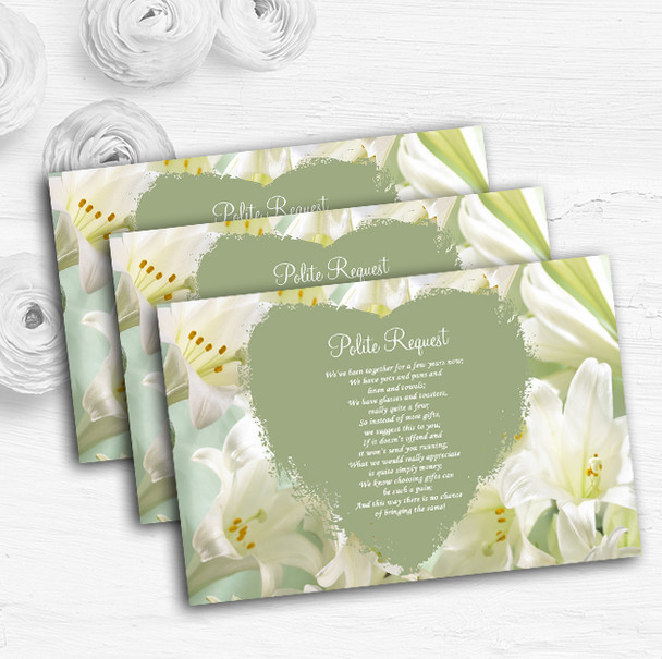 White And Green Calla Lily Personalised Wedding Gift Request Money Poem Cards