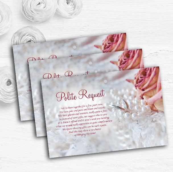 Pink Rose Pearl Rings Personalised Wedding Gift Cash Request Money Poem Cards