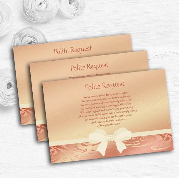 Cream Pale Coral Peach Pink Bow Custom Wedding Gift Request Money Poem Cards