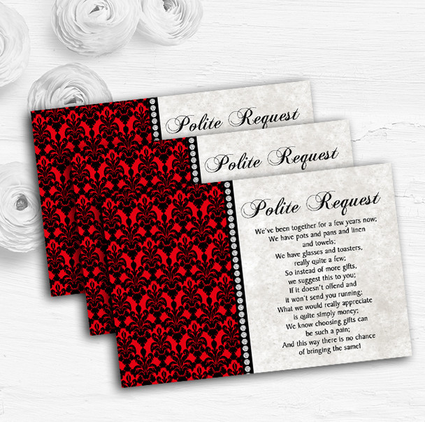 Deep Red Black Damask & Diamond Custom Wedding Gift Request Money Poem Cards