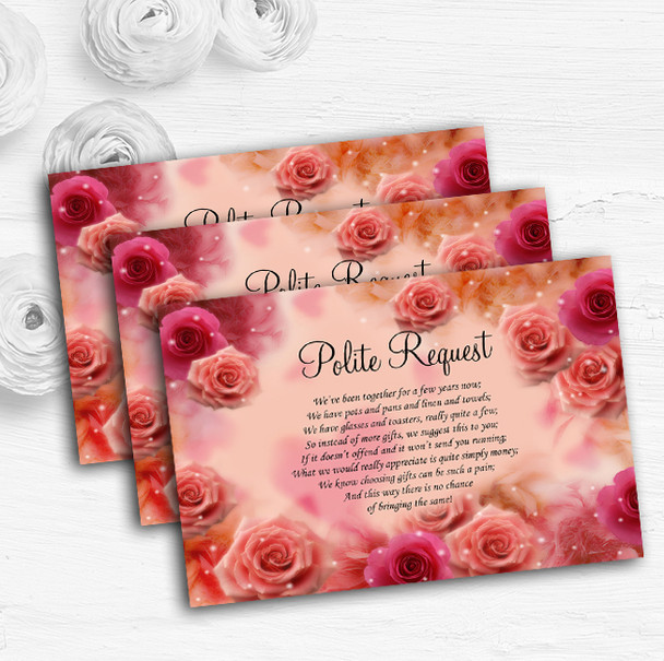 Peach And Pink Flowers Stunning Custom Wedding Gift Request Money Poem Cards