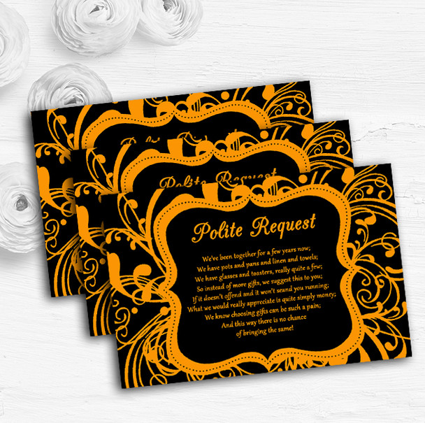 Black & Orange Swirl Deco Personalised Wedding Gift Request Money Poem Cards