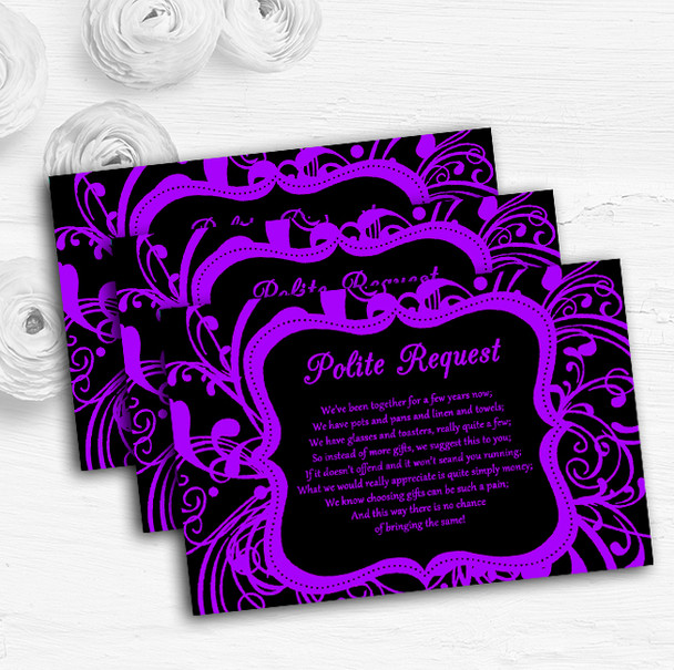 Black & Purple Swirl Deco Personalised Wedding Gift Request Money Poem Cards
