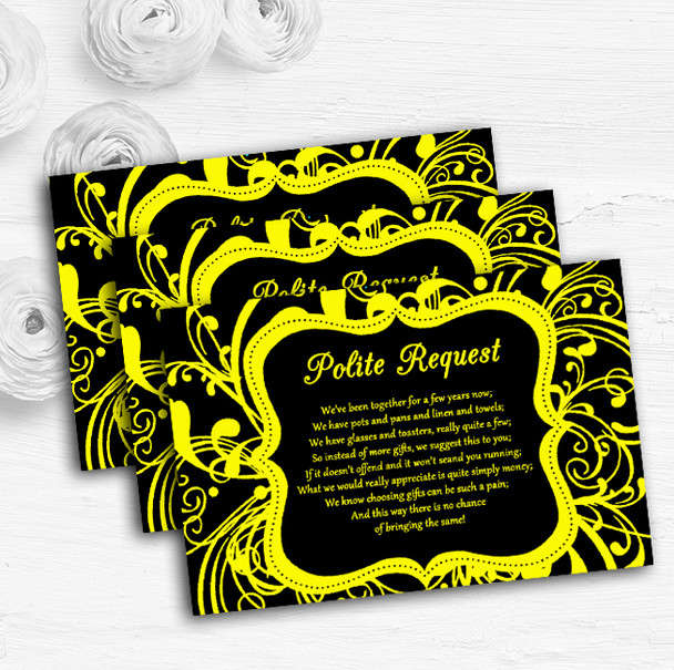 Black & Yellow Swirl Deco Personalised Wedding Gift Request Money Poem Cards