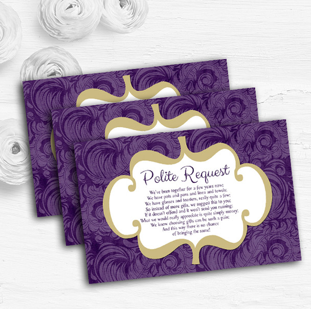 Purples Vintage Classical Personalised Wedding Gift Request Money Poem Cards
