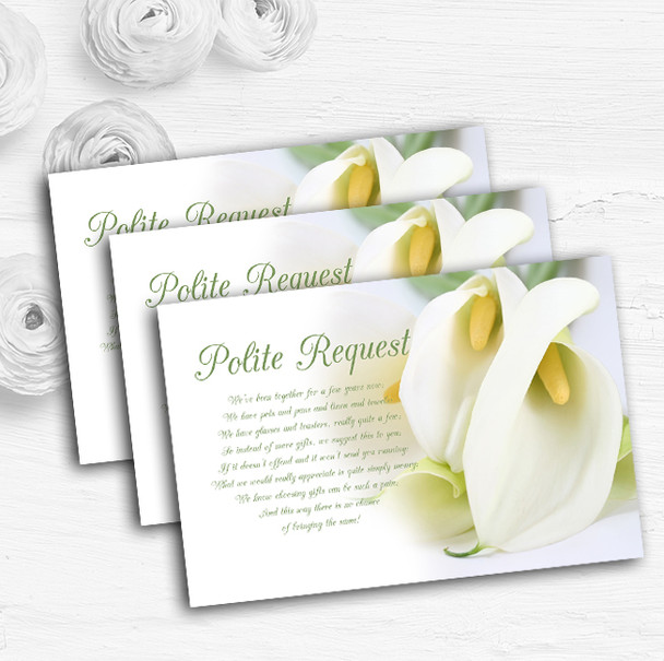 Stunning White Lily Green Personalised Wedding Gift Request Money Poem Cards