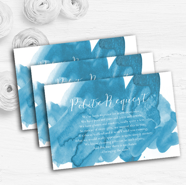 Sea Blue Watercolour Personalised Wedding Gift Cash Request Money Poem Cards