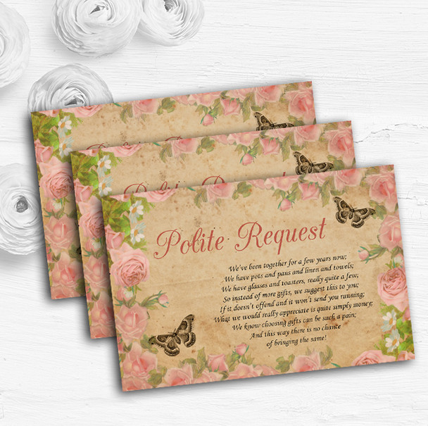 Pink Rose Vintage Shabby Chic Postcard Custom Wedding Gift Money Poem Cards