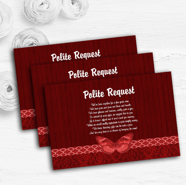 Rustic Vintage Wood Butterfly Deep Red Custom Wedding Gift Money Poem Cards