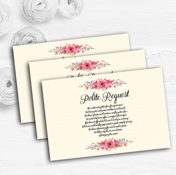 Watercolour Pink Floral Rustic Custom Wedding Gift Request Money Poem Cards